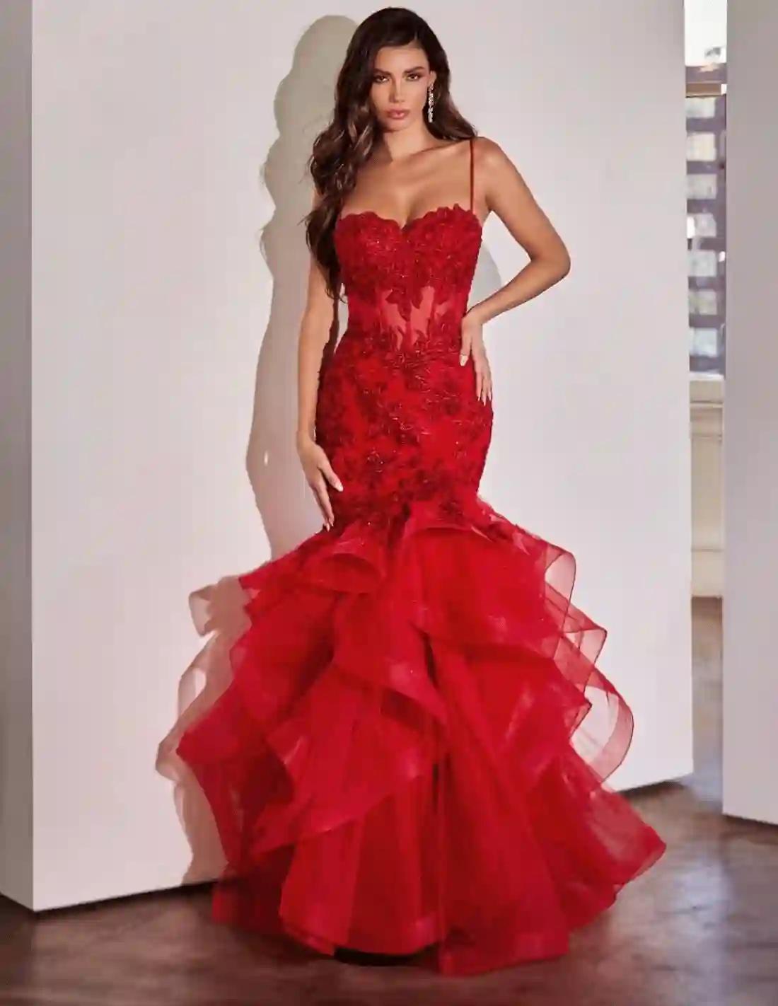 Vestido de fiesta largo inspiración flamenca con volantes