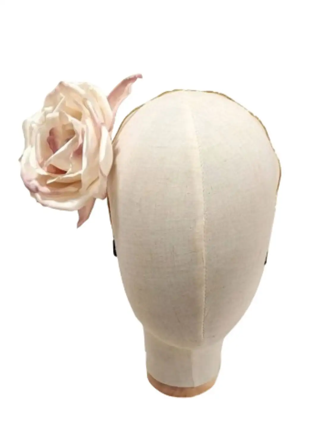 Diadema tocado maxi flor rosa marfil con base dorada