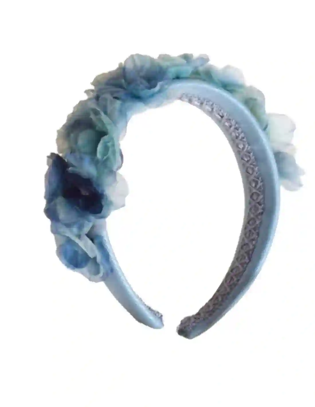 Diadema de flores de organza azules y turquesas
