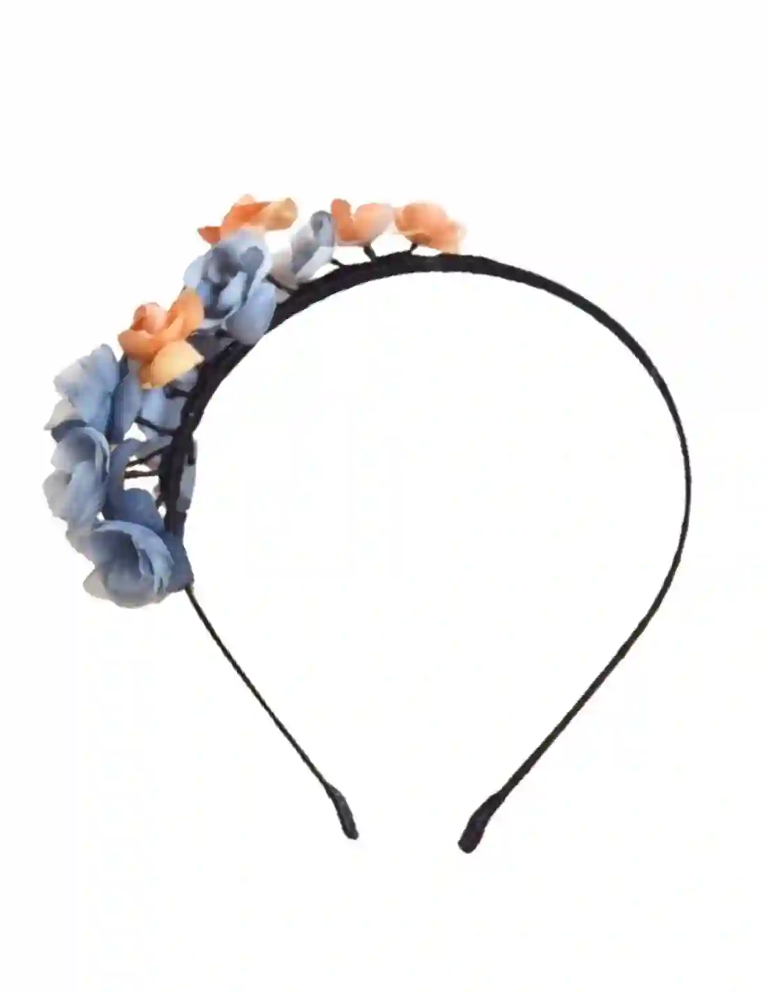 Diadema fina con florecitas azules y naranjas