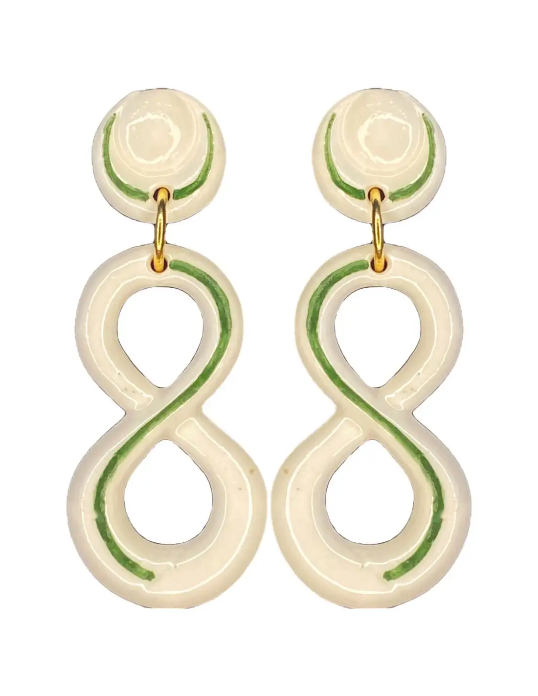 Pendientes largos infinito de cerámica esmaltada verde