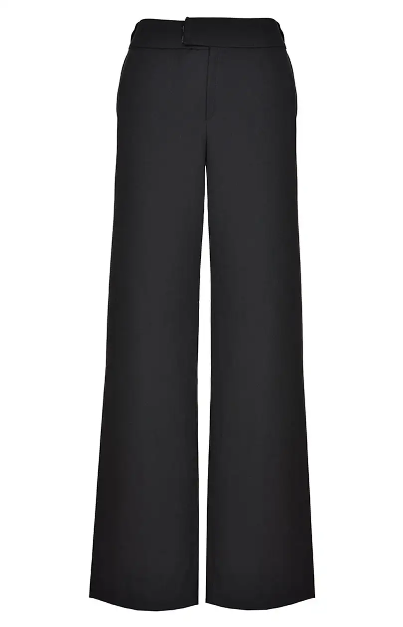 Pantalón de traje negro de tiro alto y corte recto