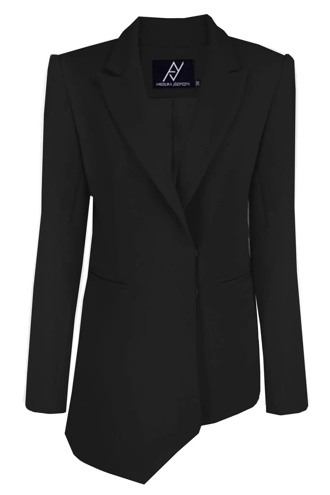 Blazer de diseño asimétrico en color negro con hombreras