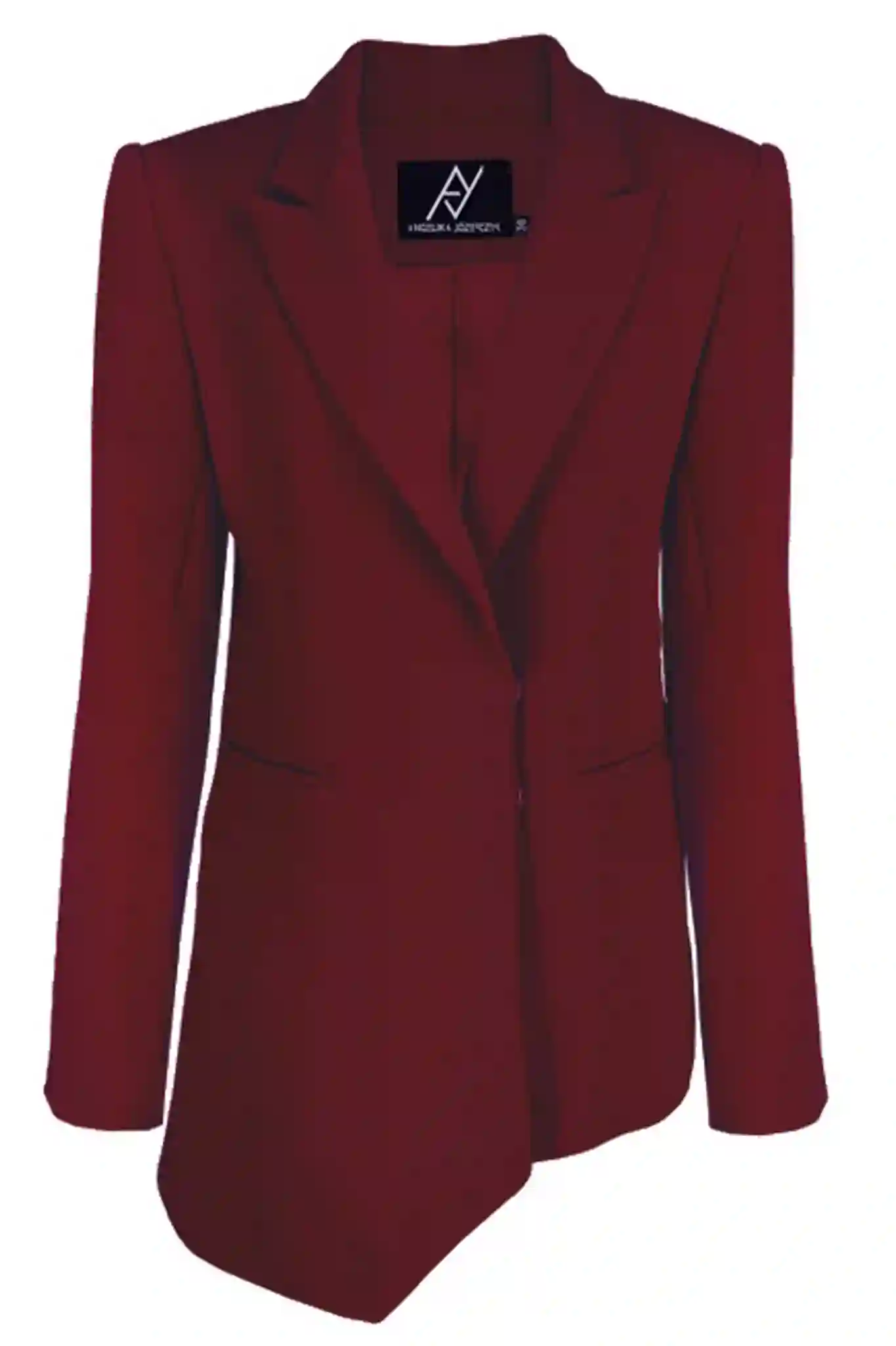 Blazer de mujer burdeos con hombrera y diseño asimétrico