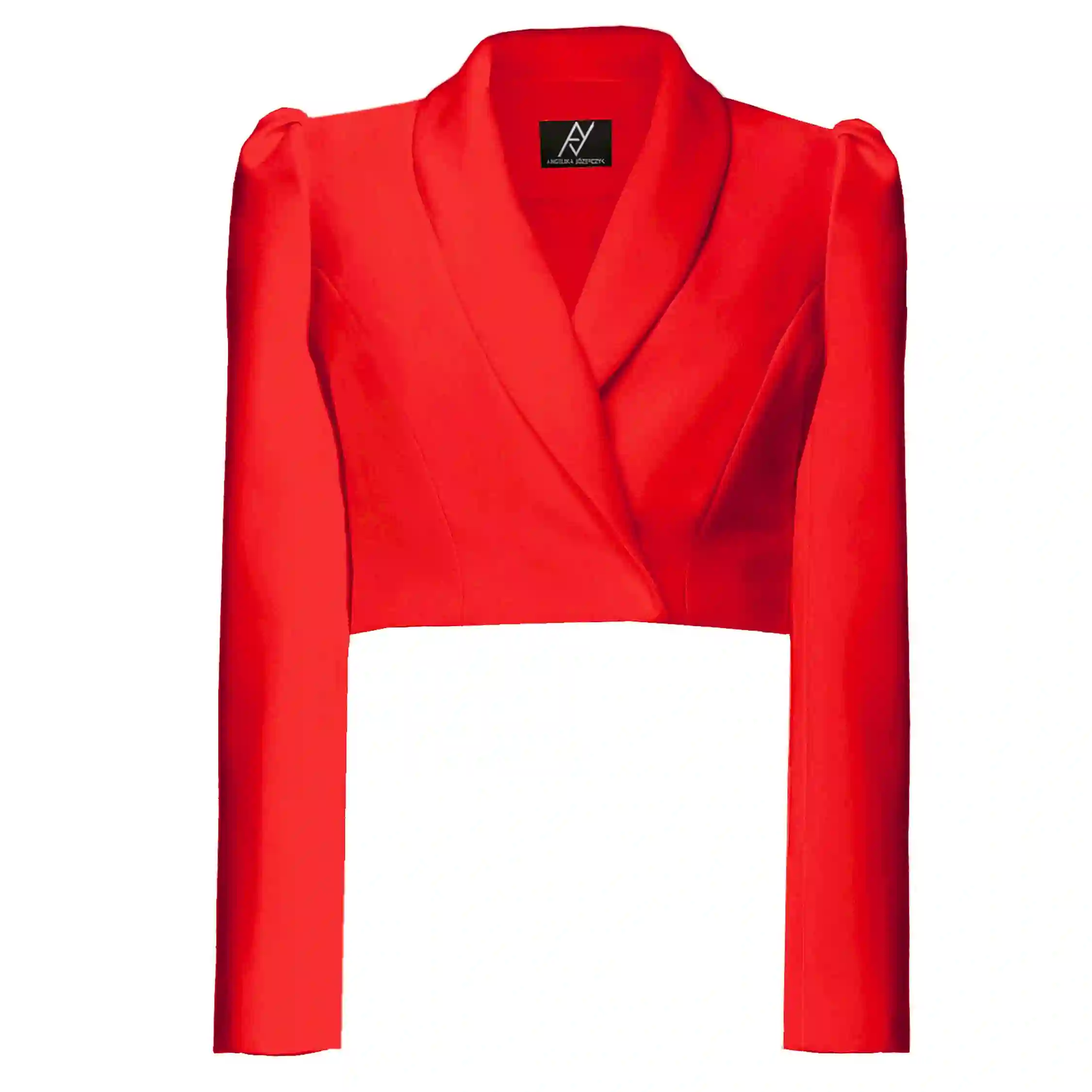 Blazer cropped rojo de manga larga con efecto abullonado