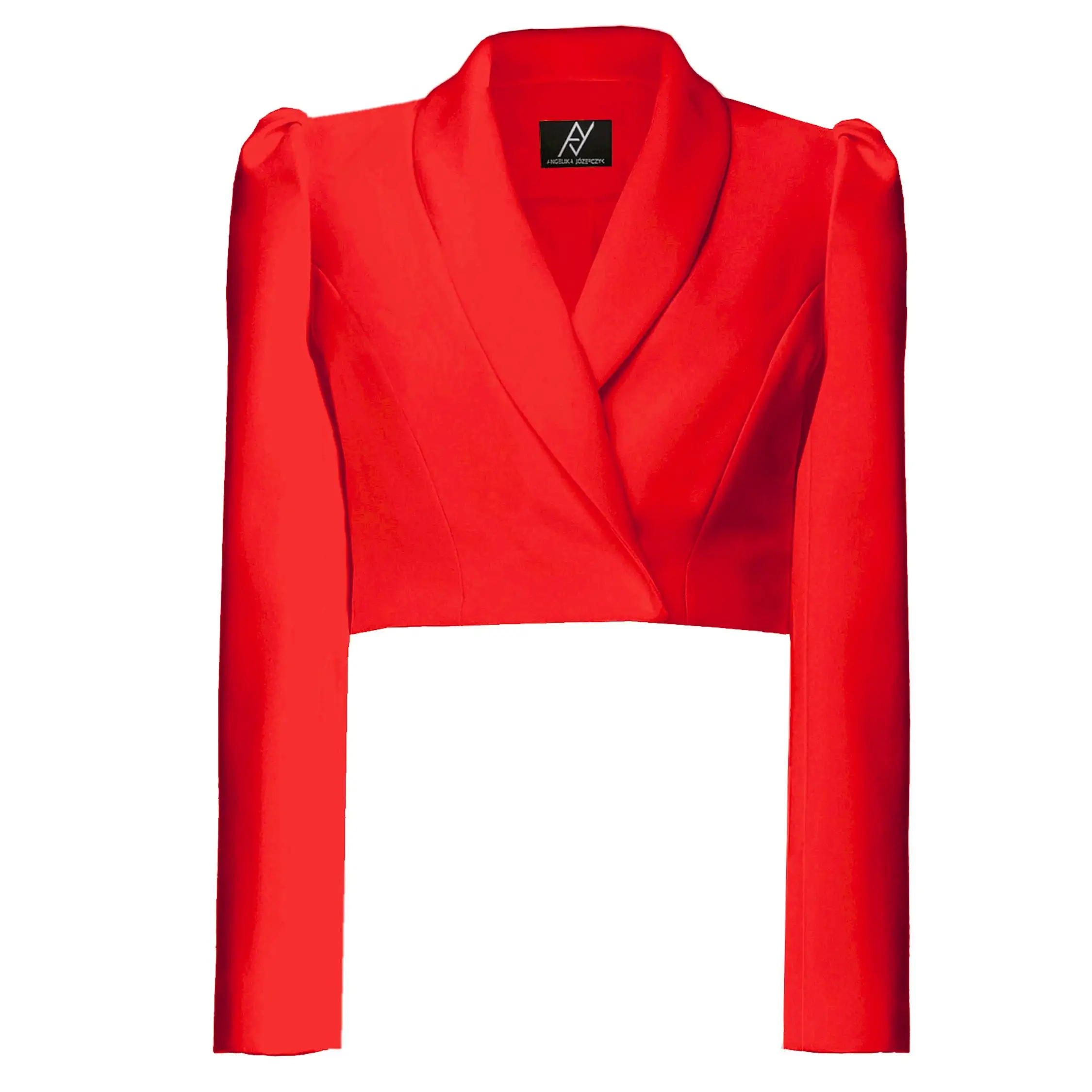 Blazer cropped rojo de manga larga con efecto abullonado