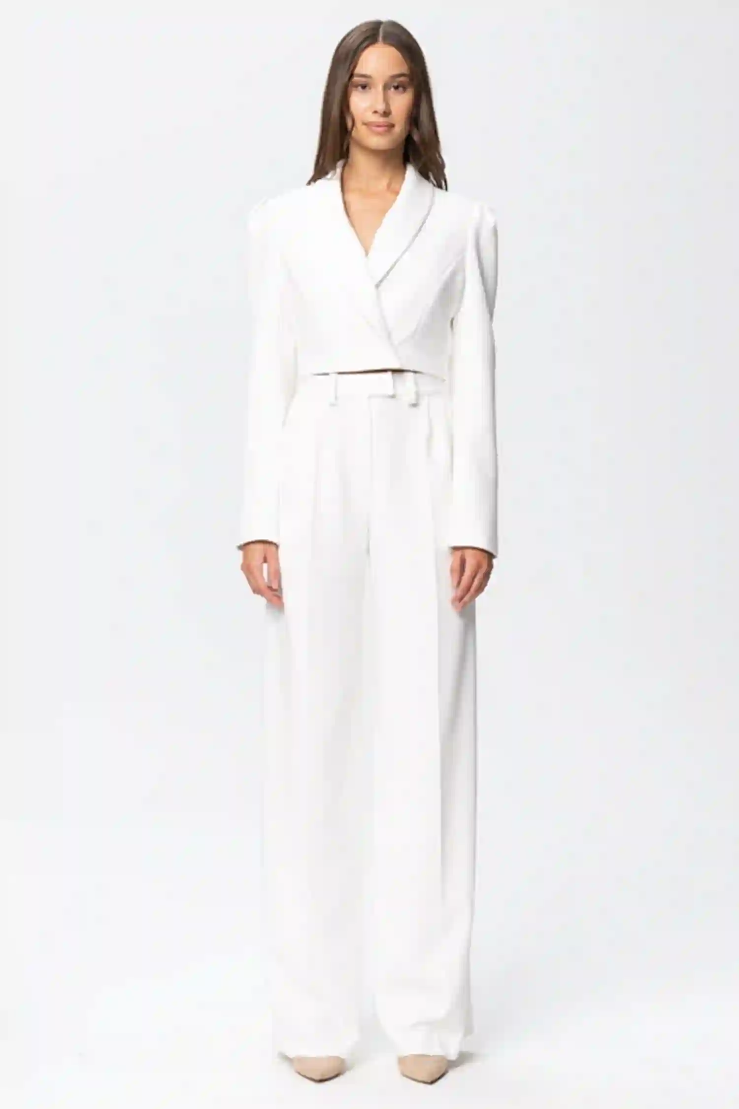Pantalones palazzo de traje blancos de tiro alto