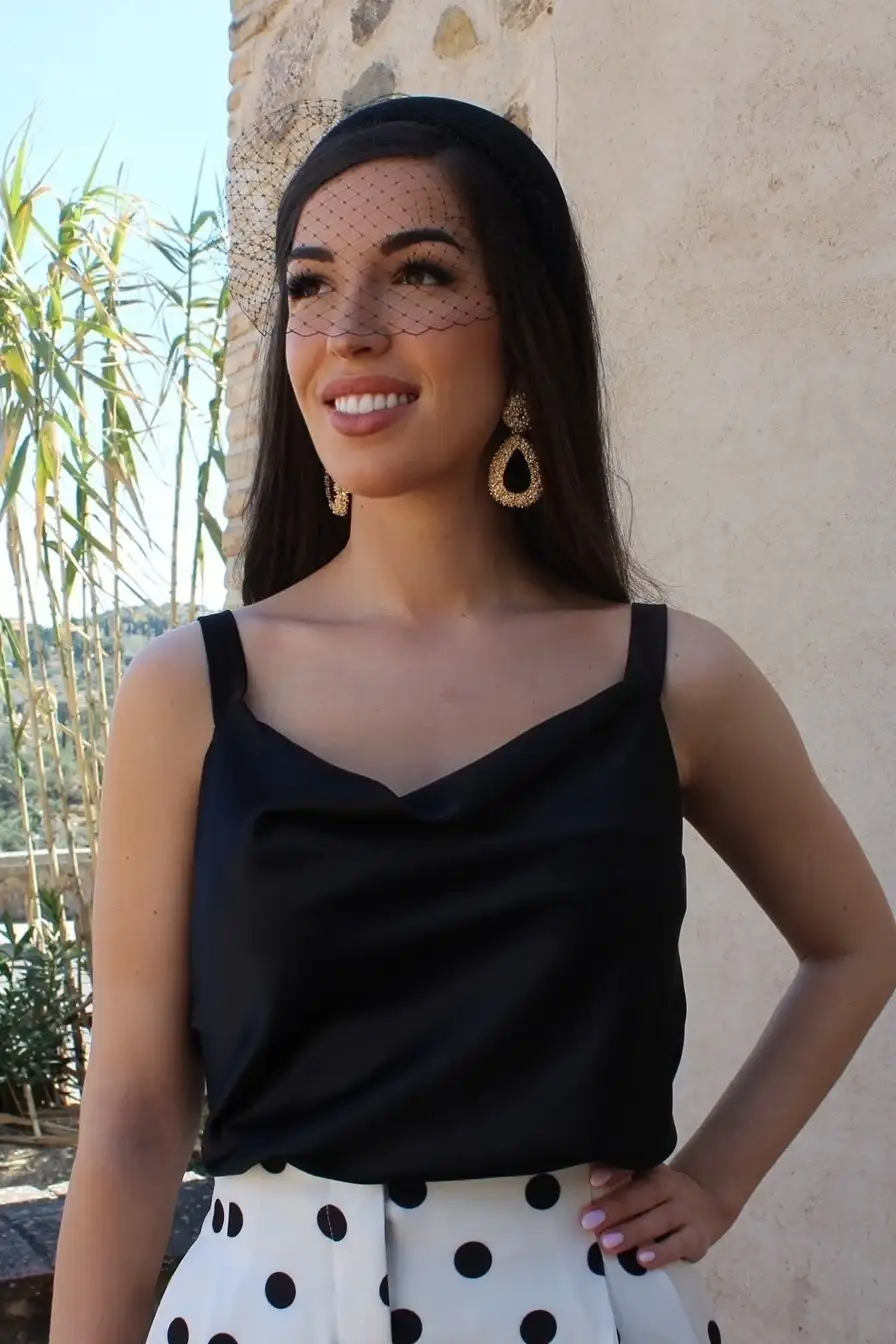 Black braces top with V neckline