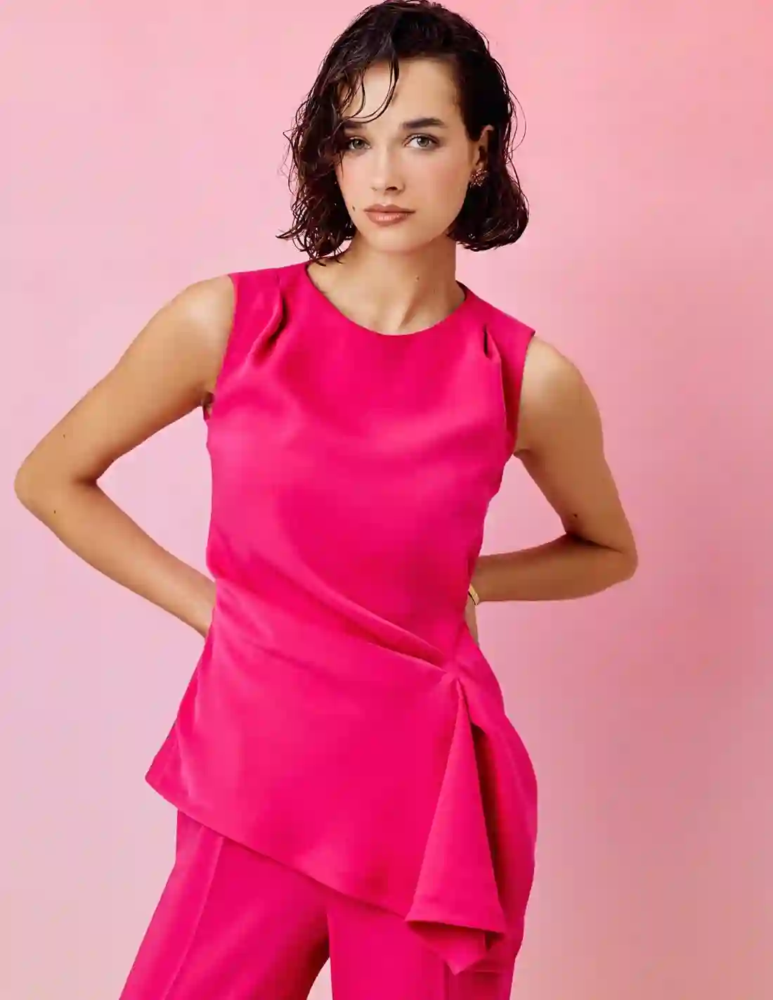 Sleeveless party top with pleated detail