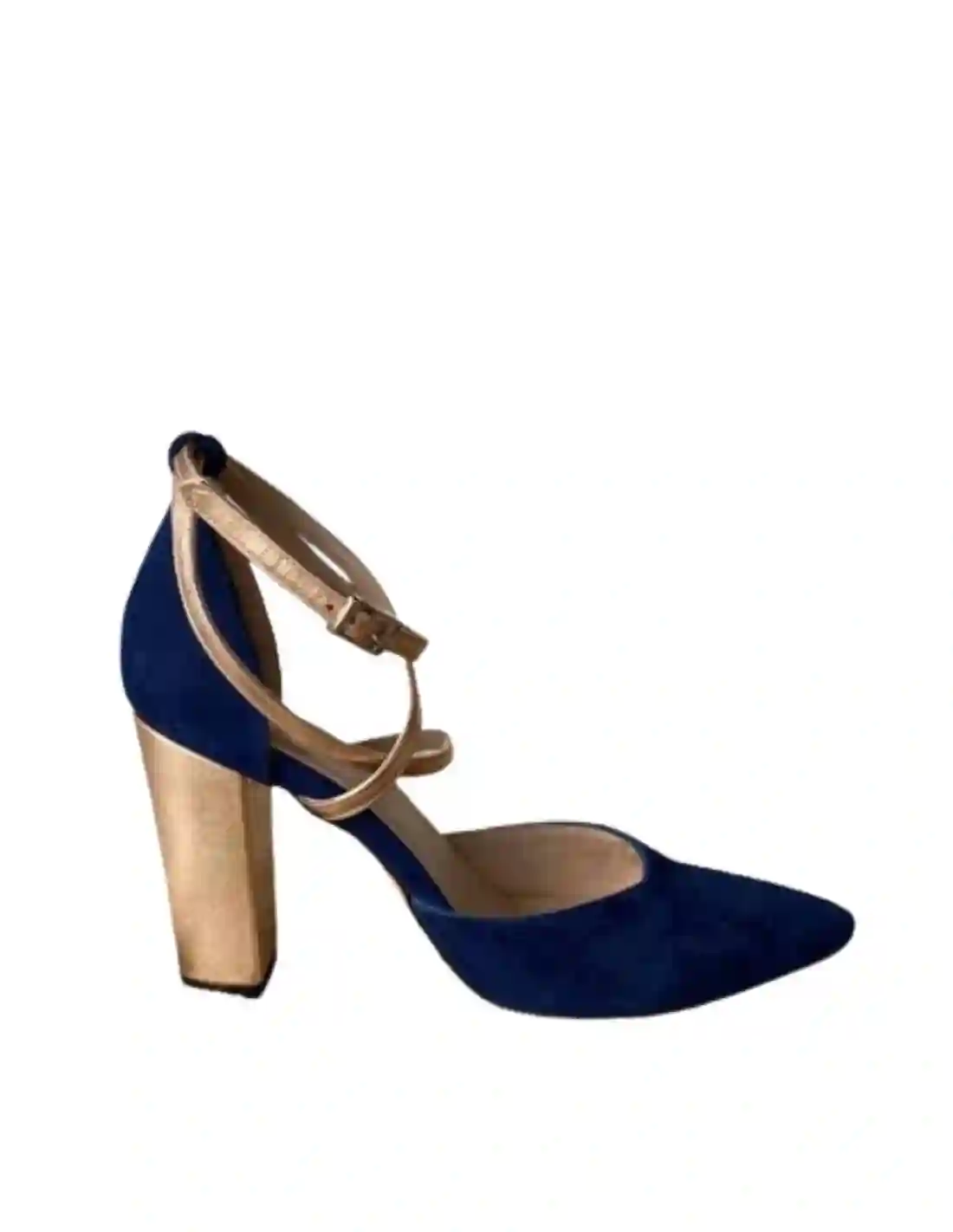Zapato salón de ante azul marino con detalles dorados