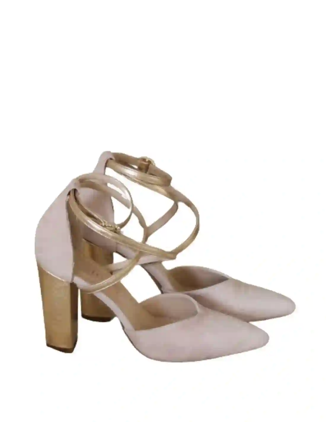 Zapato de fiesta de ante rosa con detalles dorados