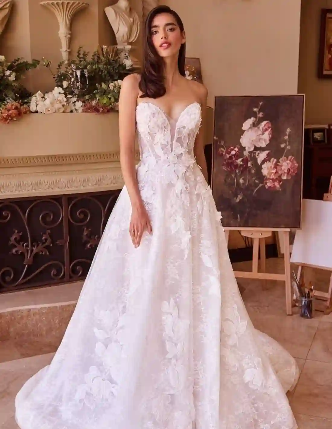 Vestido de novia de encaje y escote corazón Línea A