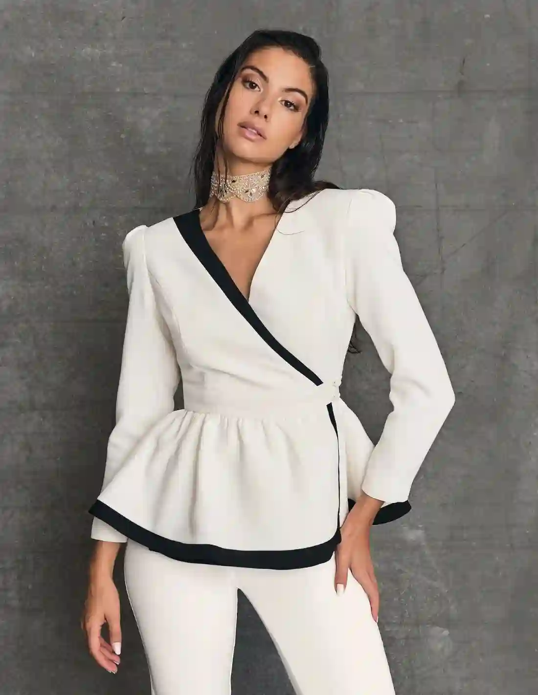 Cross suit jacket with peplum