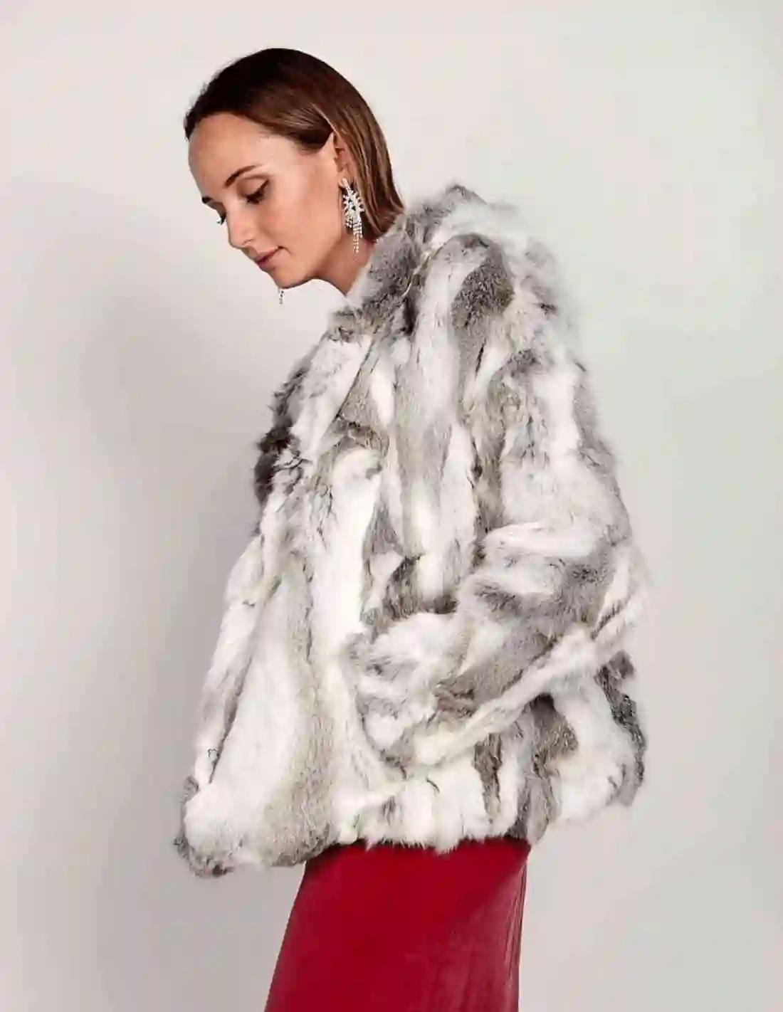 Chaqueta de pelo de conejo blanco