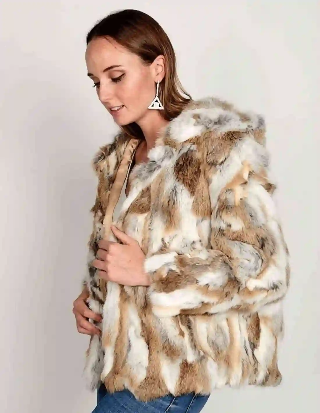 Rabbit skin jacket with hood