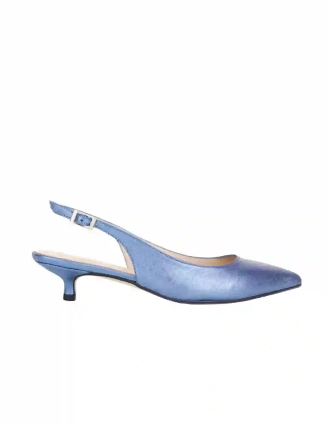 Zapato destalonado de tacón bajo con acabado metalizado