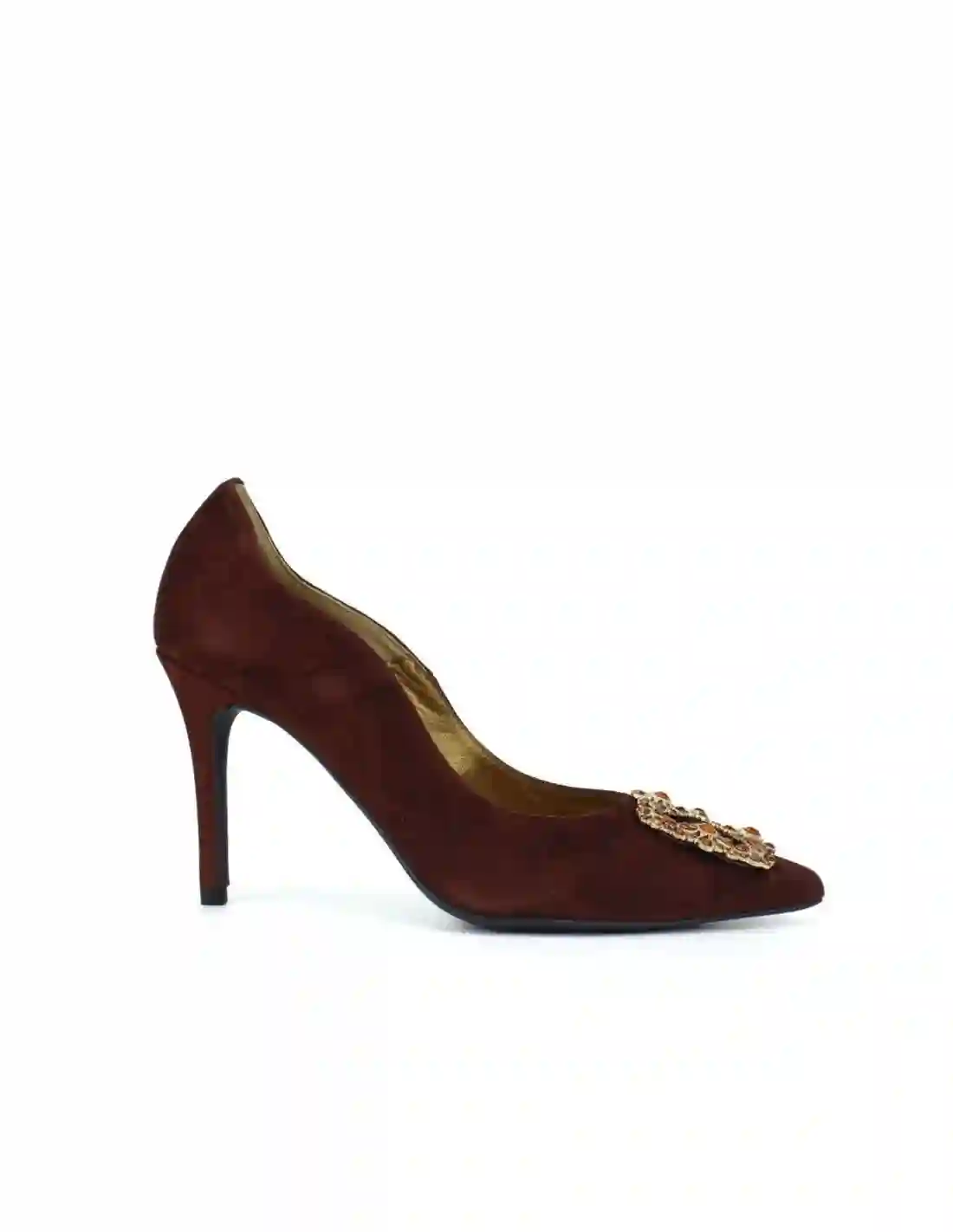 Zapatos de tacón alto en color burdeos con adorno de pedrería