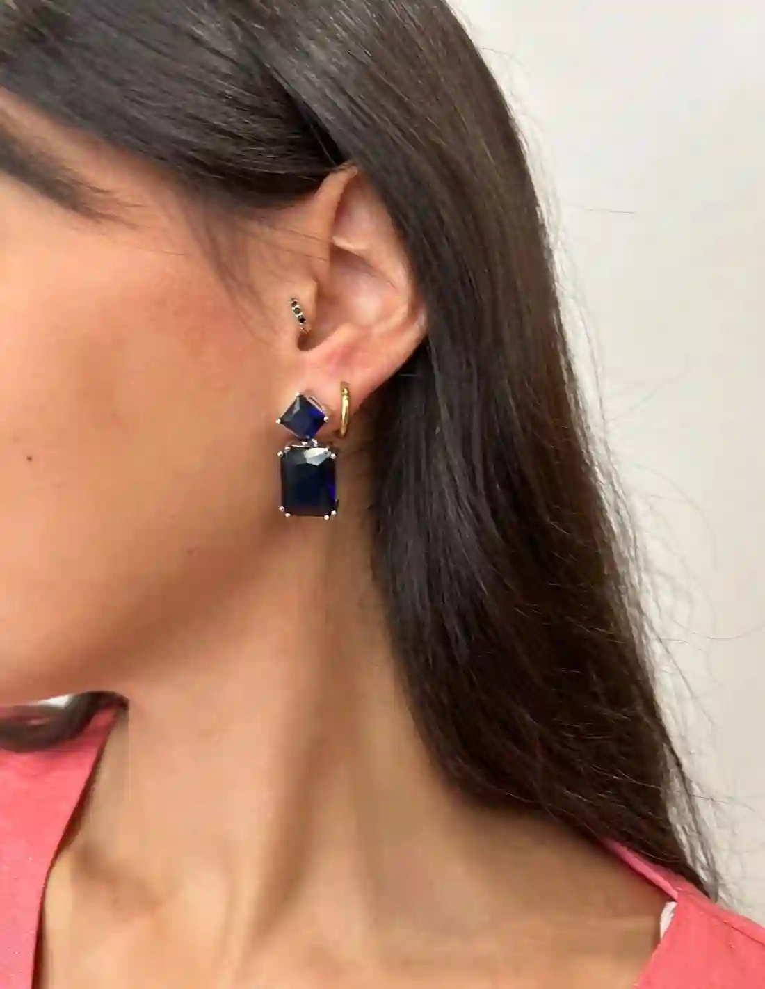 Blue square glass earrings