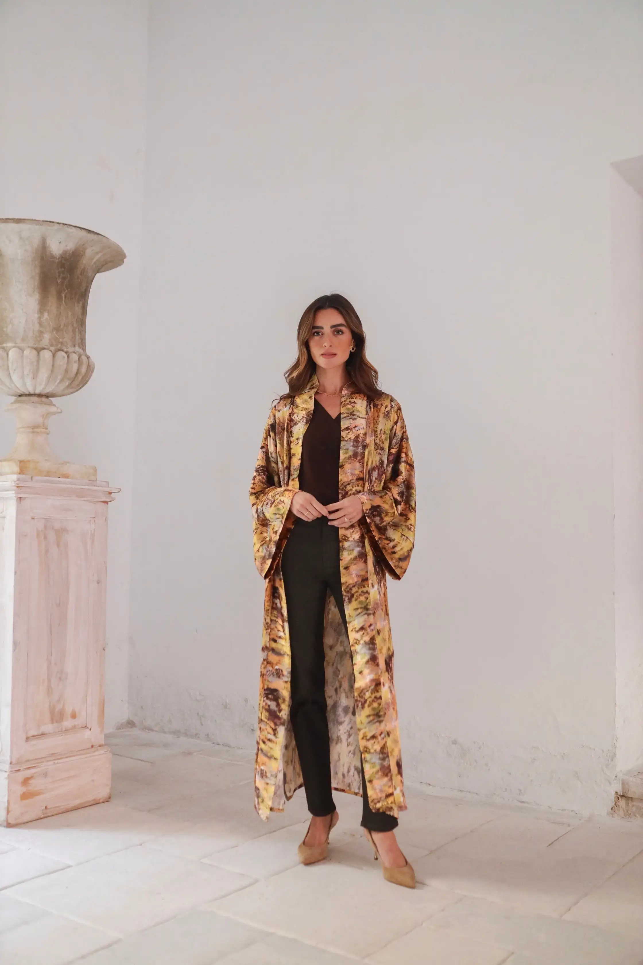 Kimono estampado floral largo
