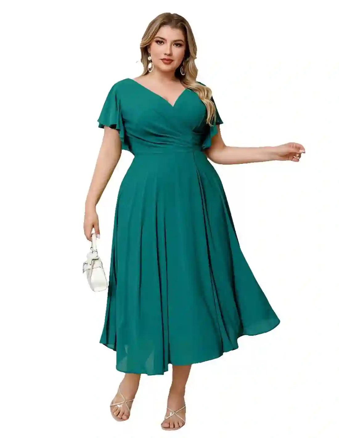 Vestido de fiesta midi de gasa con manguita