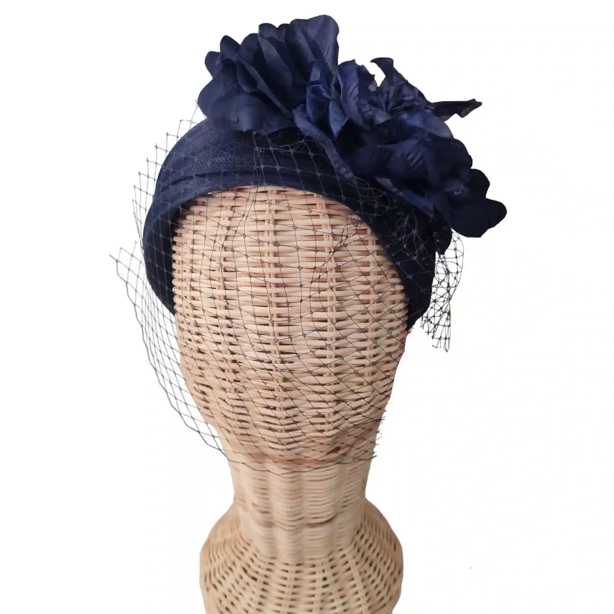 Diadema turbante con flores azul marino