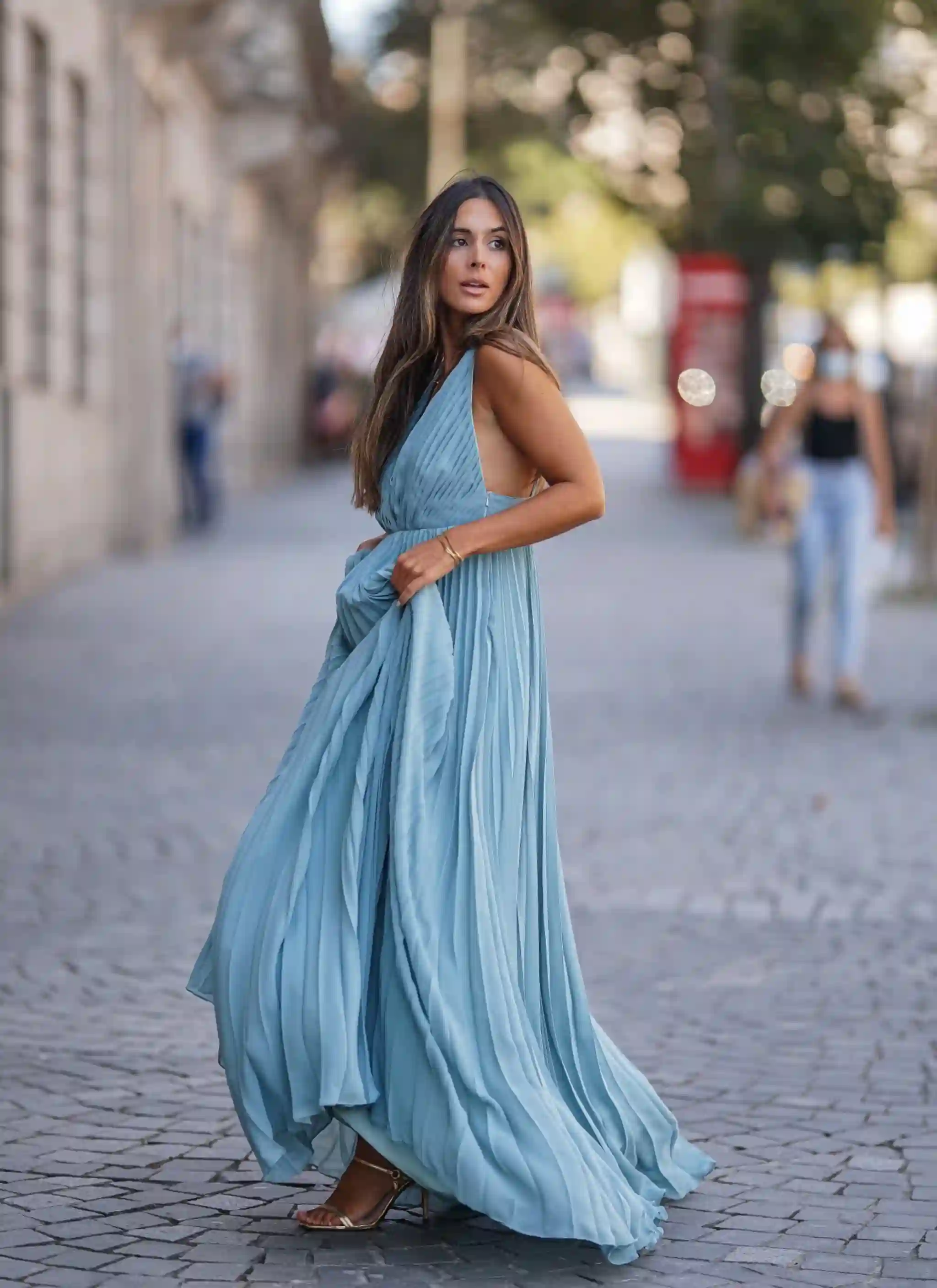 Vestido largo plisado verde agua | últimas unidades