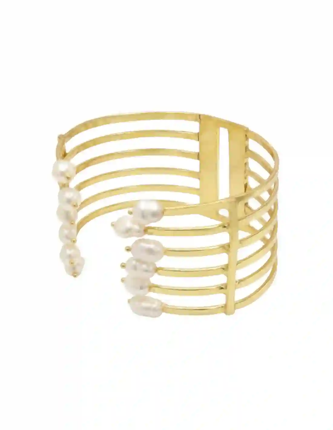 Brazalete dorado ancho con perlas