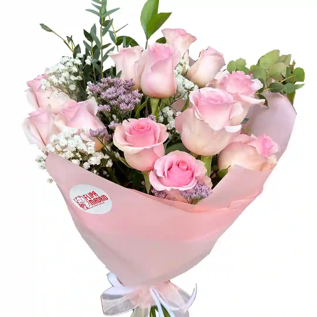 Ramo con 12 rosas rosadas