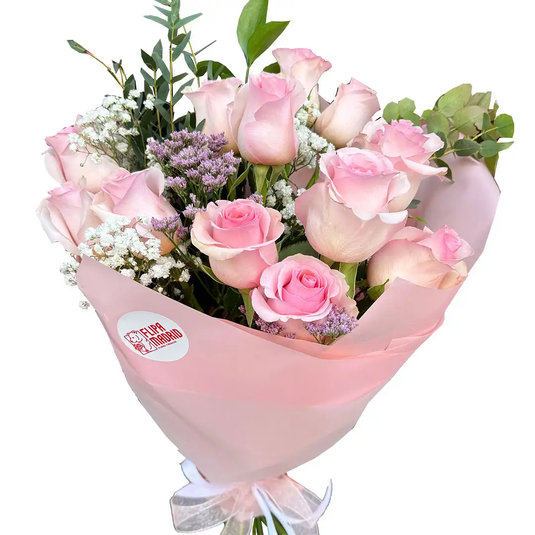 Ramo con 12 rosas rosadas