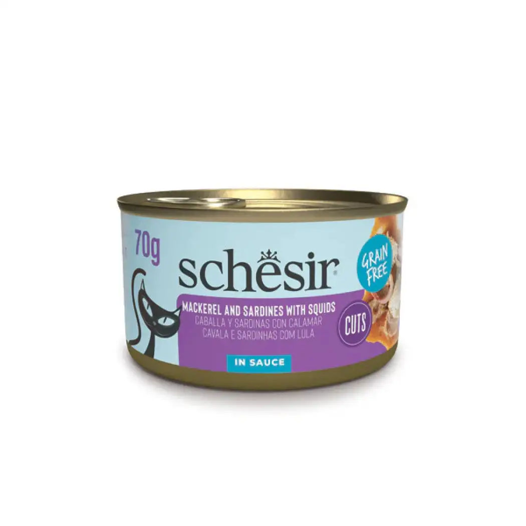 Schesir lata gato Mackerel and sardine fillets with calamari in sauce 70g