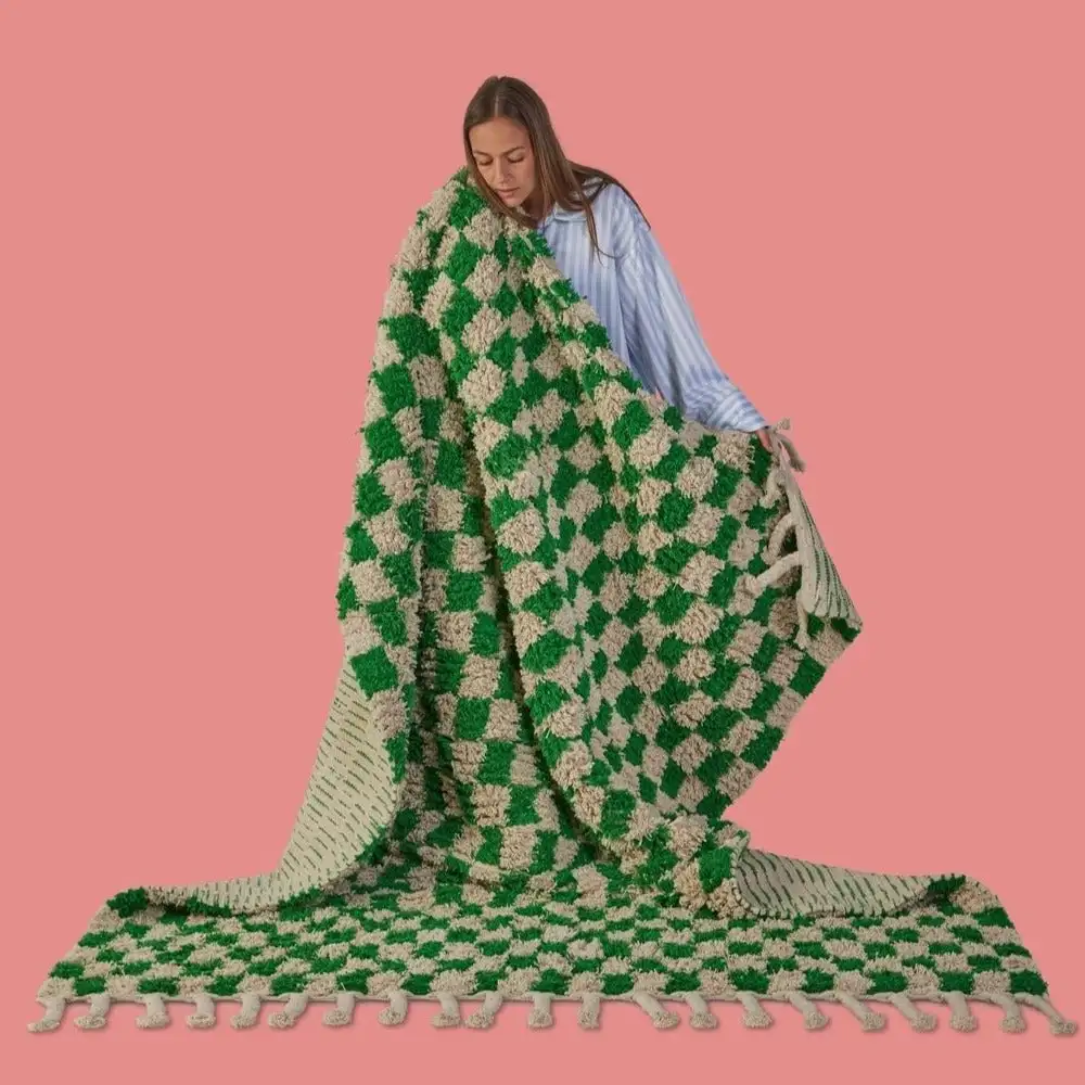 ALFOMBRA DE ALGODÓN CUADROS VERDES 170x220CM - Imagen 4