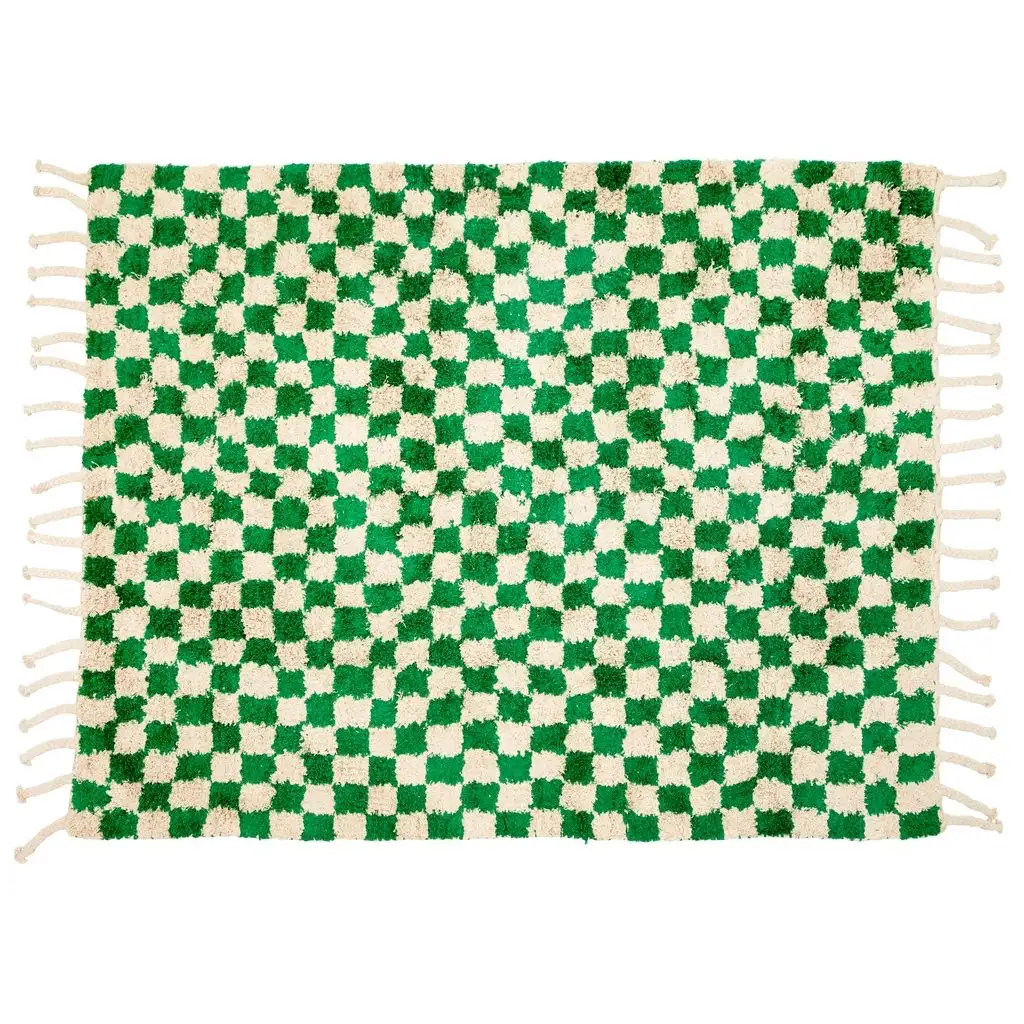 ALFOMBRA DE ALGODÓN CUADROS VERDES 170x220CM