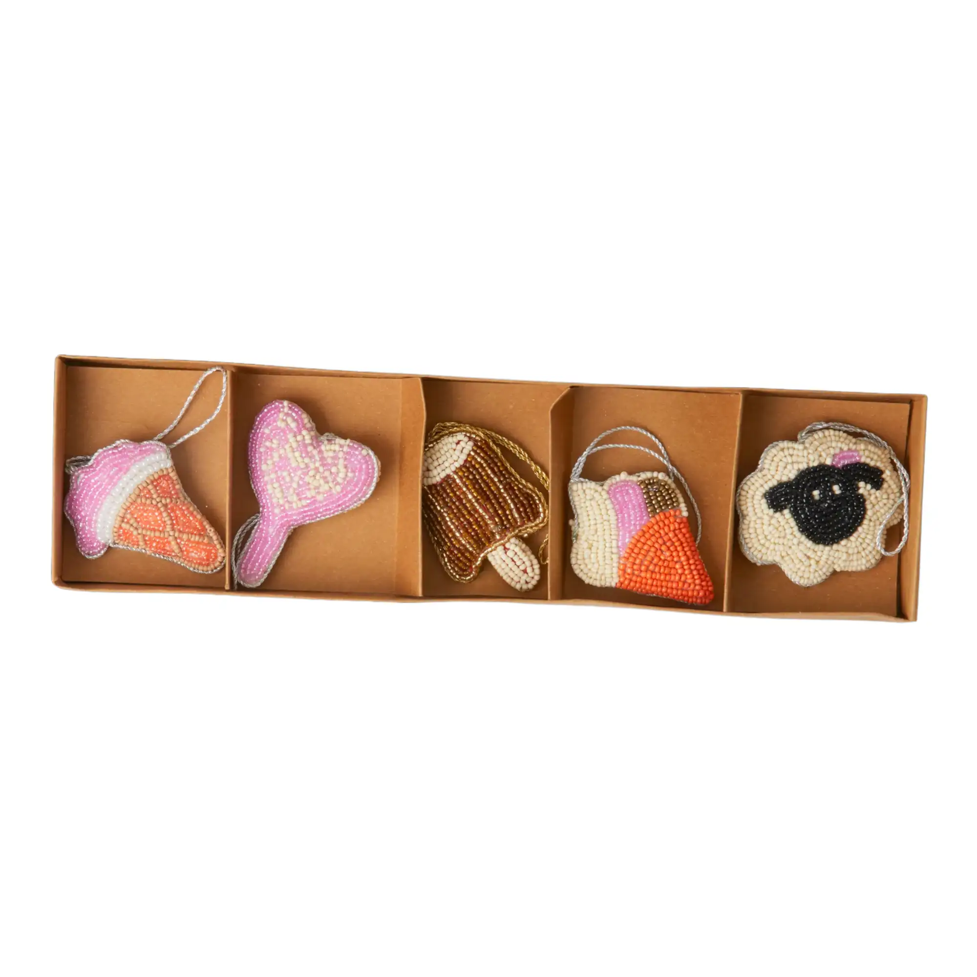 ADORNO DE TELA CON PERLAS EN TEMA HELADO - CAJA REGALO 5 UDS.