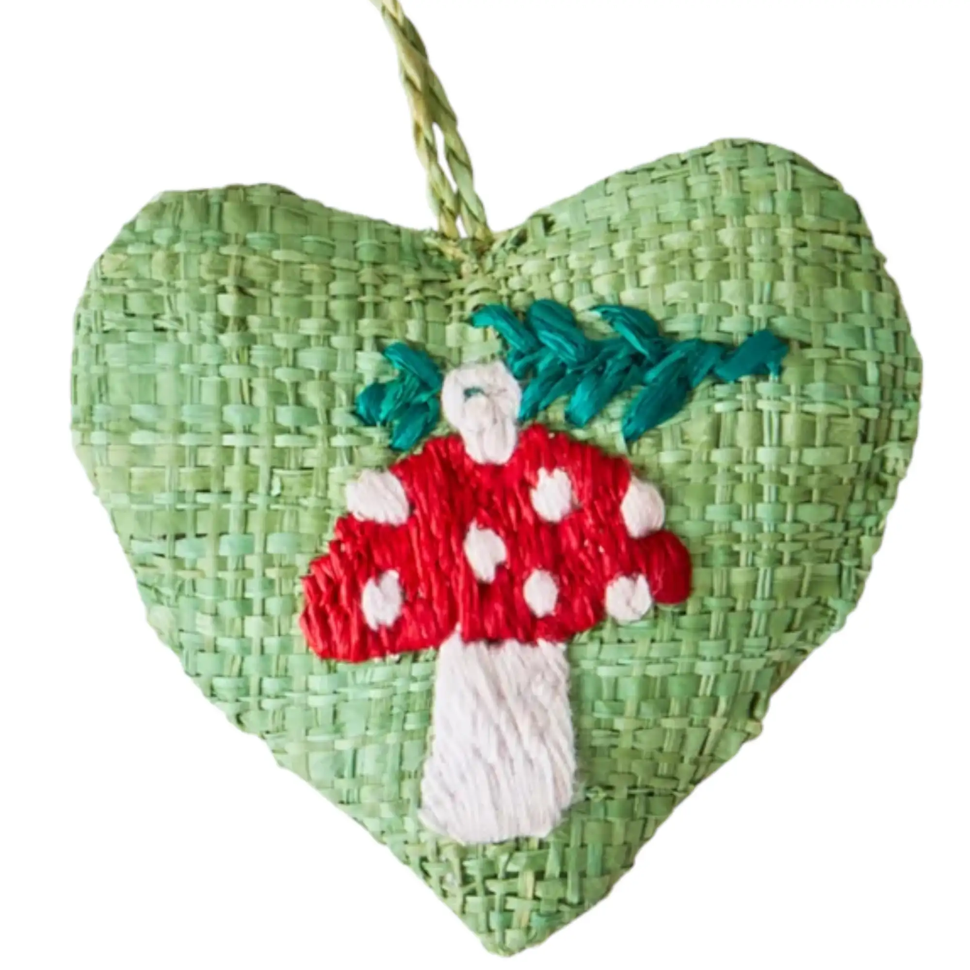 ADORNO DE NAVIDAD DE RAFIA EN FORMA DE CORAZÓN CON BORDADO DE SETAS - Imagen 2